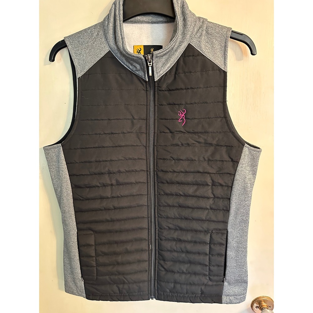 Browning Puffer Vest Full Zip Sleeveless Padded Outdoor‎ Black Gray Womens Large